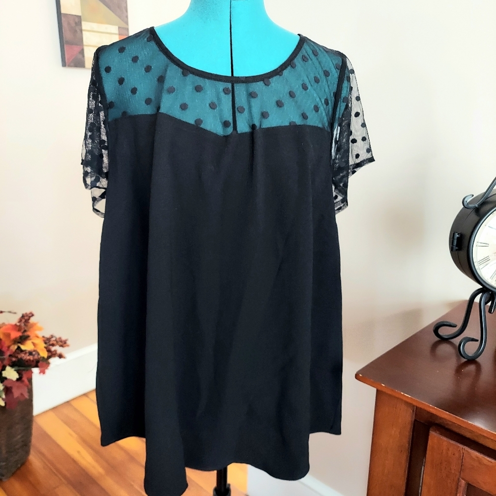 Torrid Sheer Polka-dot Short Sleeve Blouse